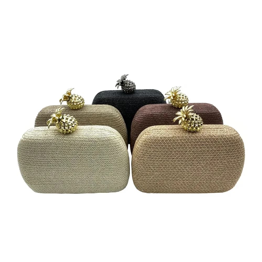Sacs à main de soirée en raphia pour femmes, sacoches à ananas à la mode pour dames, pochette d'été, initiée à JOWedding