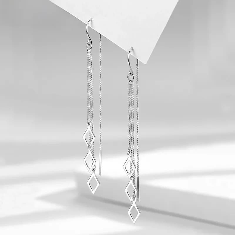 CIAXY – boucles d'oreilles en losange géométrique couleur argent pour femmes, pompon de tempérament, longue ligne d'oreille, bijoux à la mode, cadeau, 2021