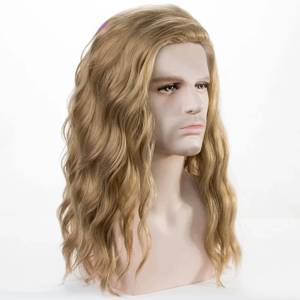 Perruques synthétiques longues blondes à ondulations d'eau pour hommes, perruque naturelle bouclée, taille réglable, adaptée à un usage quotidien, perruque pour homme