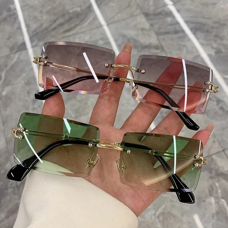 Lunettes de Soleil de Voyage pour Femme, Vintage et à la Mode, sans Monture, Rectangle, Dégradé, UV400, Été, 2021