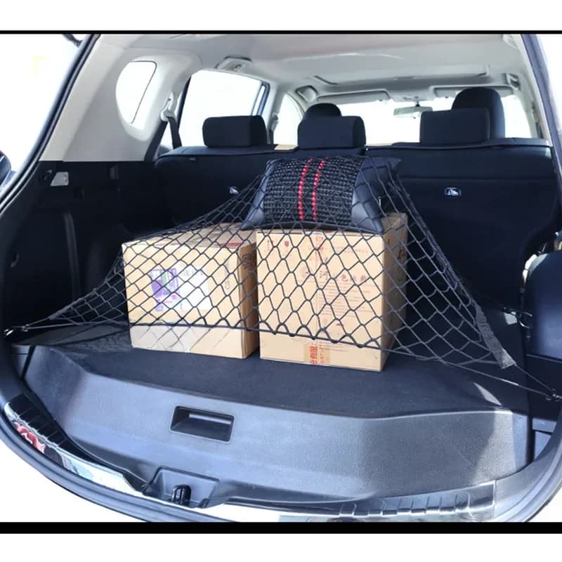 Filet de coffre de voiture universel en Nylon noir 120x70cm, sac de rangement de bagages, sac de rangement, filet de maille arrière avec 4 crochets