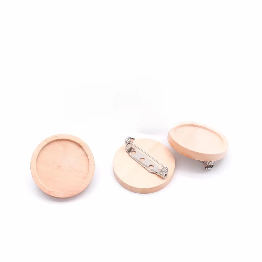 Lot de broches Cabochon en bois vierge, 20, 25, 30, 40mm, réglage de Base, plateau à lunette ronde, bricolage, broches, dos de broche pour la fabrication de bijoux, 10 pièces