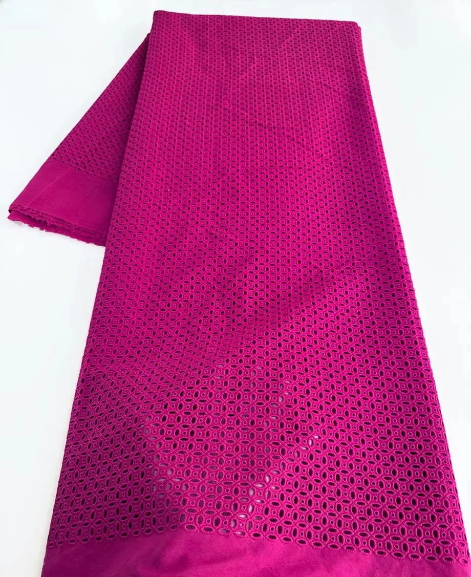 Tissu africain en dentelle de coton poli Fuchsia uni, Original austriaque, Voile transparent de la plus haute qualité, pour hommes et femmes, vêtements traditionnels