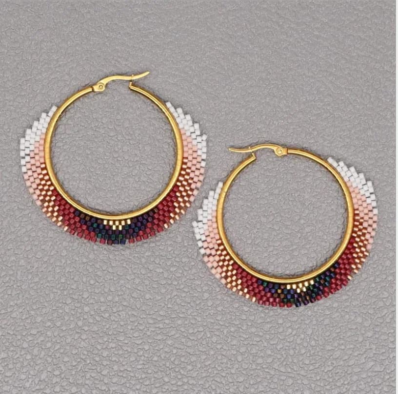 Boucles d'oreilles grand cercle, exagération, tissé à la main, originalité moyenne, ethos bohème, bijoux féminins