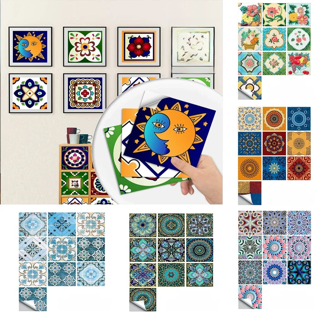 Autocollant de carrelage de Surface mate de Style Mandala, 10/15/20cm, Film de décoration pour carrelage/sol dans la cuisine, papier peint de garde-robe