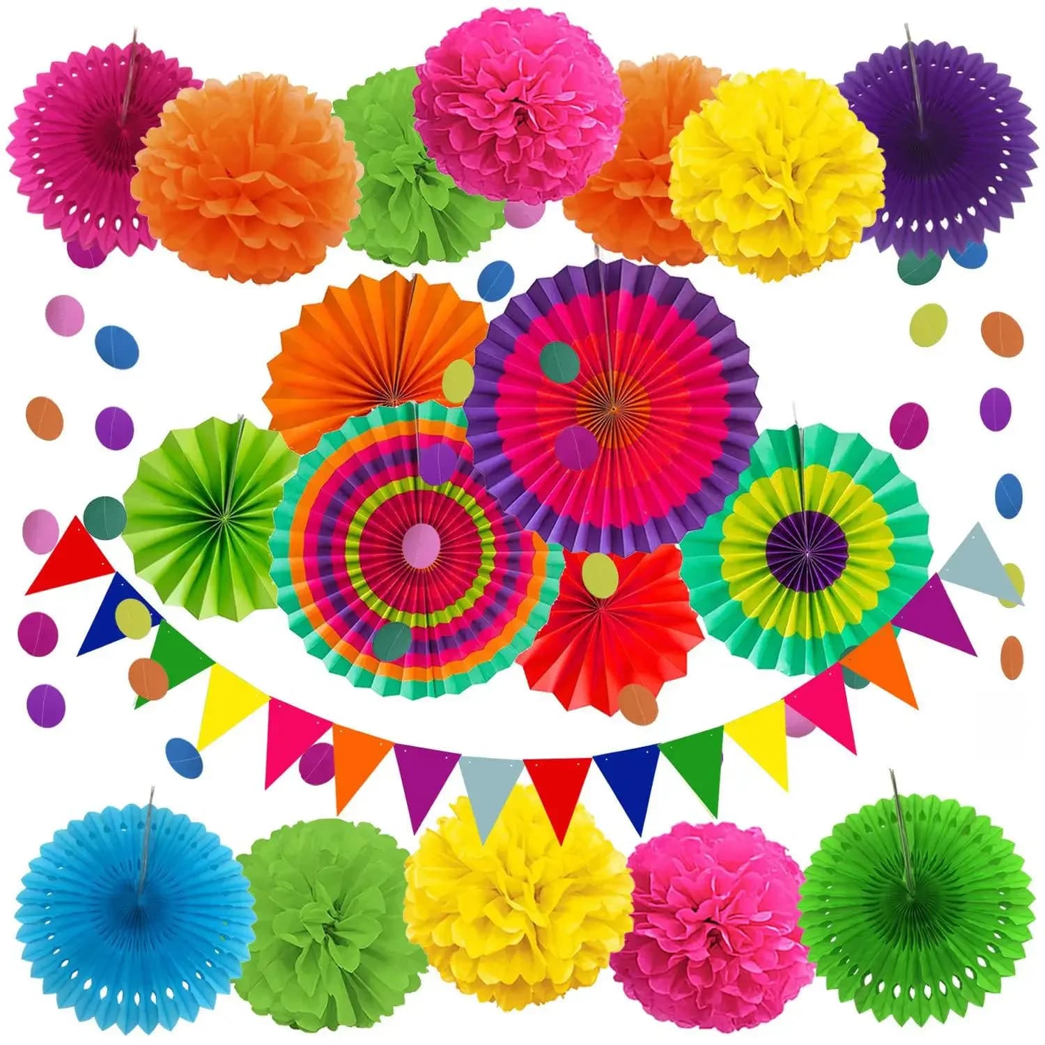 Guirxiété de Fleurs en Papier, 21 Pièces, Drapeaux de GérBunting, Pompons, pour Décoration de Noël, Mariage, ixPréChristophe, Anniversaire, Décor de Salle