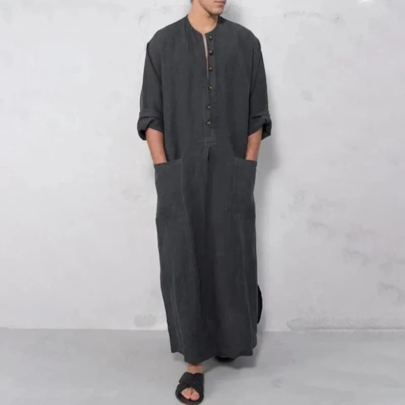 Jubba Thobe – caftan arabe pour hommes, en lin et coton, couleur unie, manches courtes, à capuche, Robes musulmanes, dubaï, moyen-orient, vêtements Abaya pour hommes