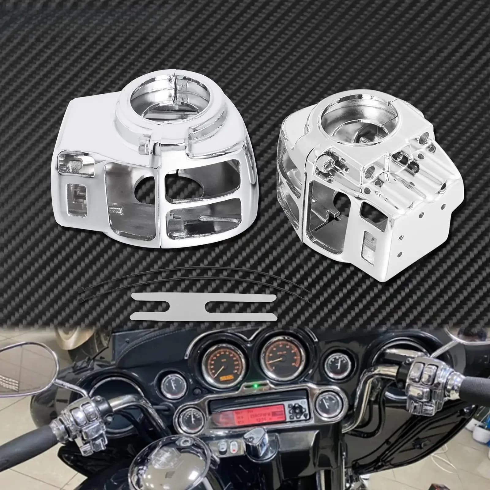 Couvercle de boîtier de commutateur de commande de guidon chromé de moto, 2 pièces en aluminium pour Harley Touring Electra Glide FLHT 1996 – 2013 Road King