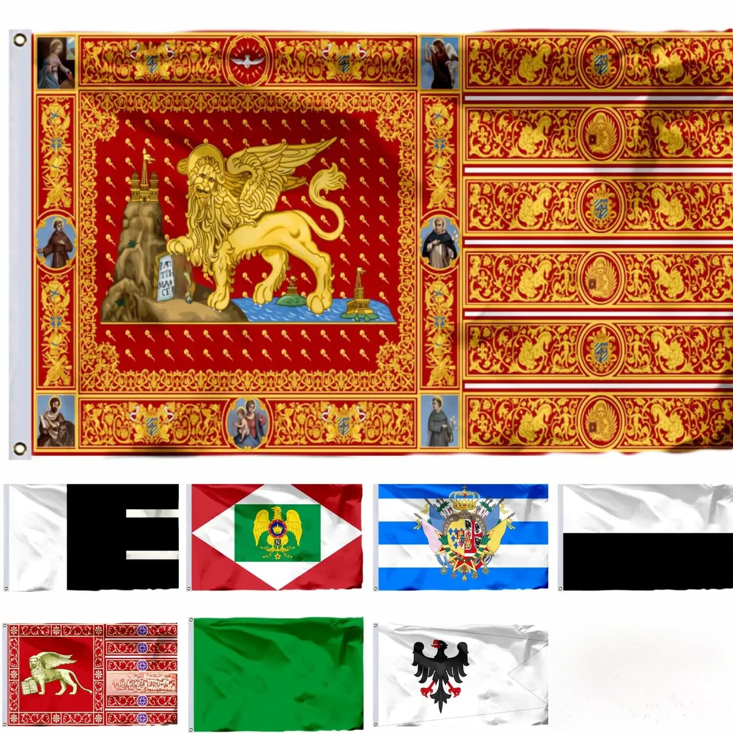 Drapeau de la République d'Italie, Venise, différentes tailles : 21x14 cm / 2x3 pieds / 3x5 pieds, bannière de guerre rectangulaire verte du Royaume d'Étrurie, Royaume Napoléonien