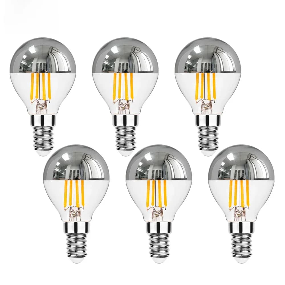 Ampoule LED miroir Genixgreen E12 E14 dimmable 4W G45, globe coronaire argenté 2700K, pour décoration de couloir, ampoule Edison G14 demi-chromée
