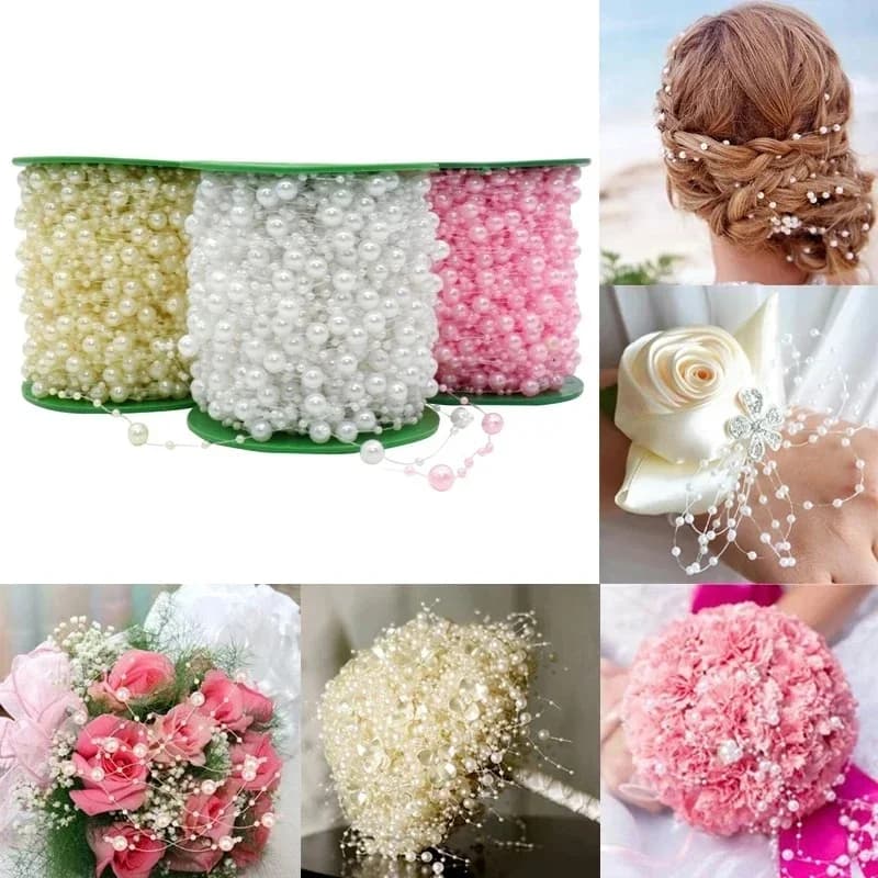 Guirxiété de Perles Artificielles pour Décoration de Bouquet, Fil de Pêche, Fleurs, Mariage, ix, DIY, 3-8mm, 5Yards/Lot
