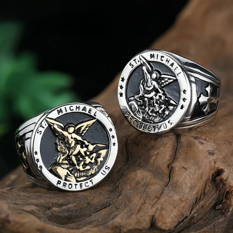Bagues St-Michael en acier inoxydable 316L pour hommes, bon Talisman, bague de motard esthétique religieux pour hommes et garçons, bijoux à la mode Anel