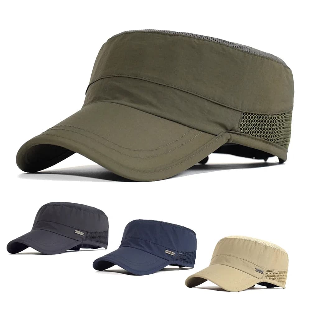Casquette militaire d'été en maille pour Sport de plein air, séchage rapide, casquette militaire respirante pour cadets, chapeau plat, cyclisme, course à pied, casquette de Baseball