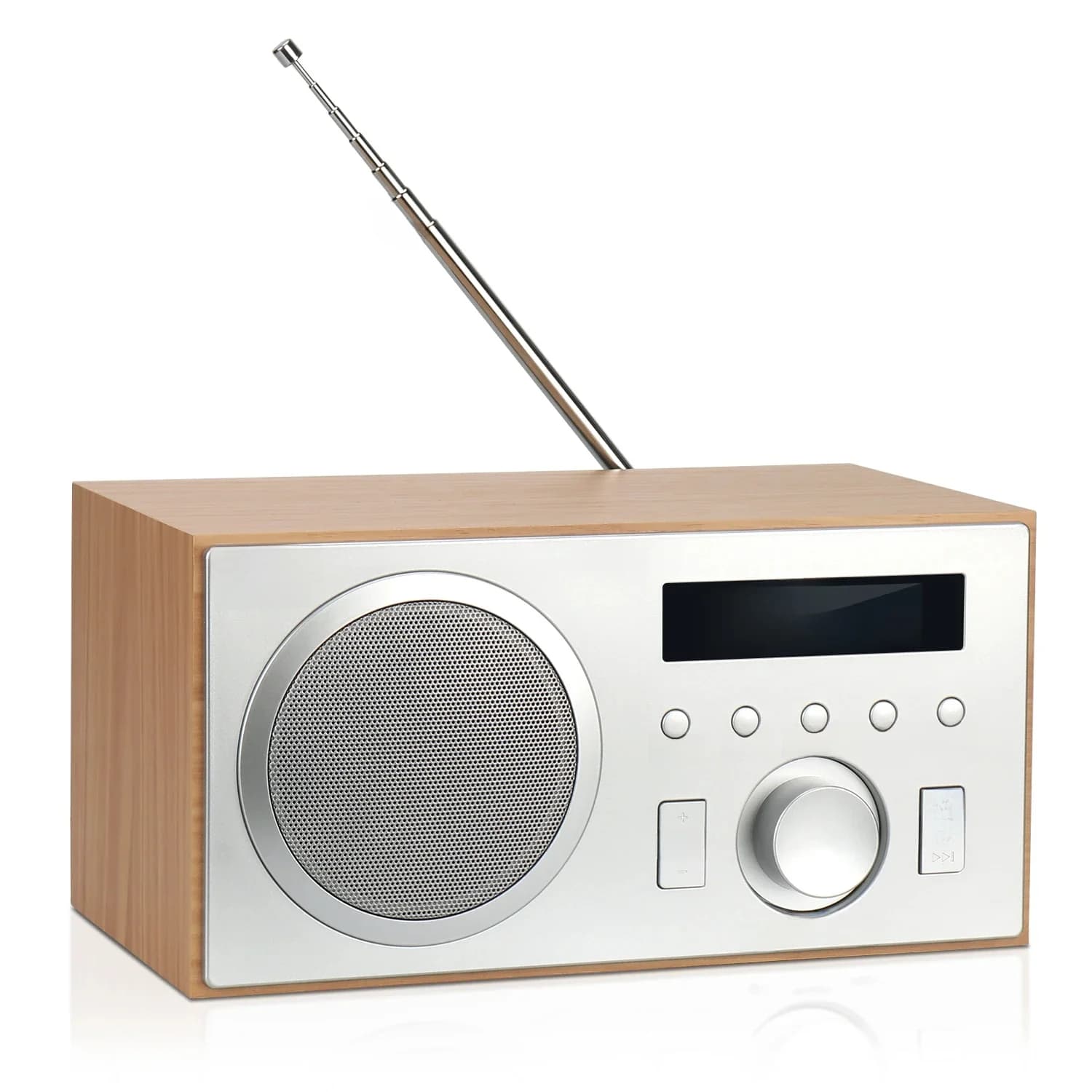 August MB420 - Radio numérique Terrestre Dab Plus MP3 Lecteur clé USB, Digital et Analogique HiFi Filaire Réveil Prise écouteur 3.5mm Ecran Design Radio Dab FM Bluetooth Bois Secteur