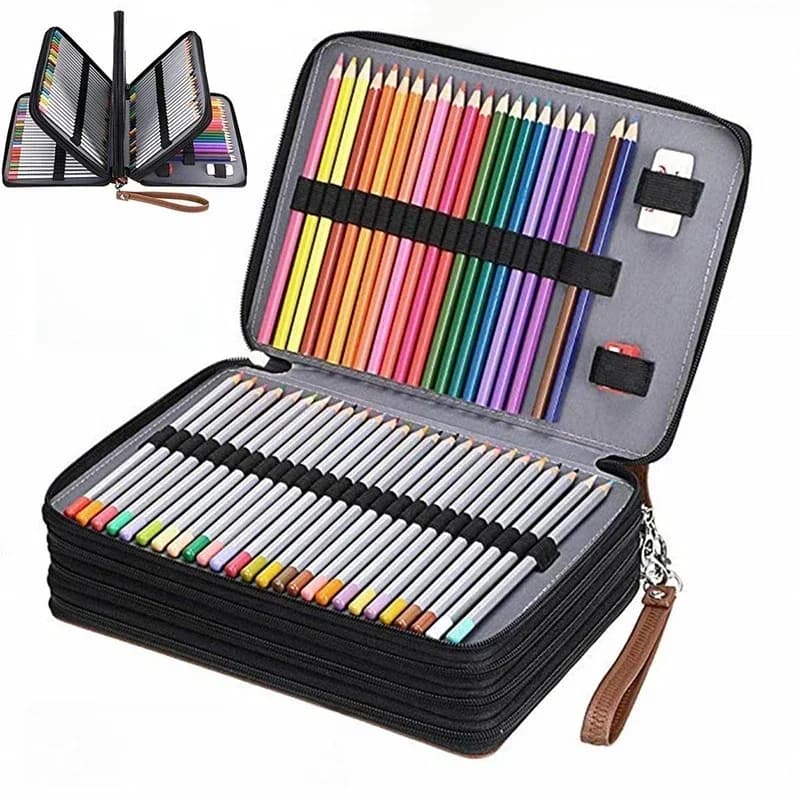 Trousse à crayons colorée Portable à 200 fentes, étanche, grande capacité, sac à crayons en cuir PU, boîte pour cadeaux d'étudiants, fournitures artistiques