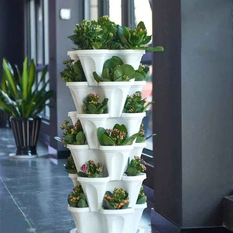 Pot de fleur vertical empilable en plastique stéréoscopique, type empilable, pots de plantes, jardinières, maison, jardin