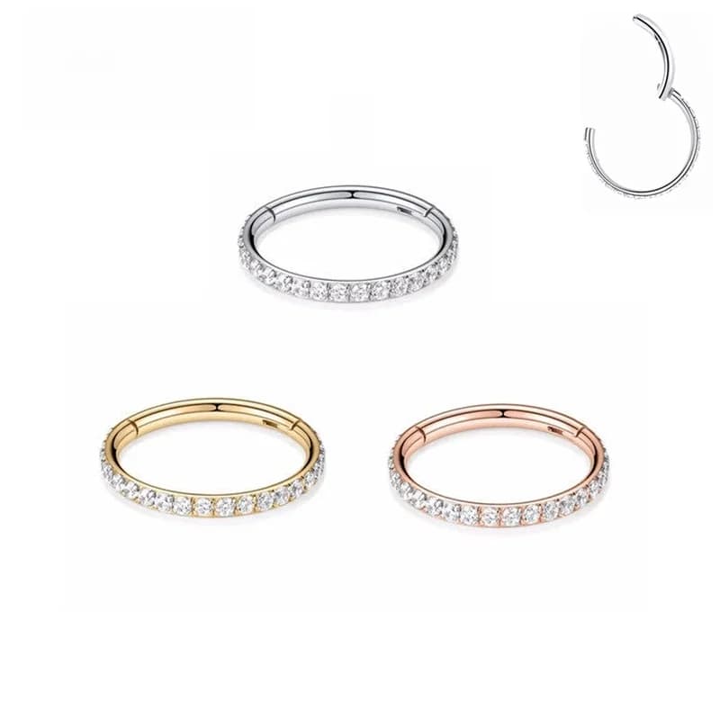 1 pièce Anneau de piercing en titane G23 avec pierre CZ, petit anneau ouvert pour septum, nez, hélix, lobe, lèvre, oreille, bijoux corporels