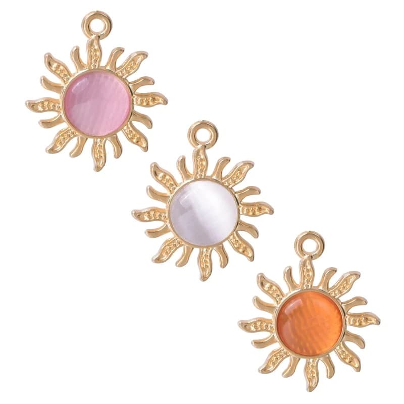 Breloques soleil simples avec perles en pierre opale, 20 pièces/lot, pendentif étoile solaire mignon pour colliers, boucles d'oreilles, bijoux cadeaux pour femmes