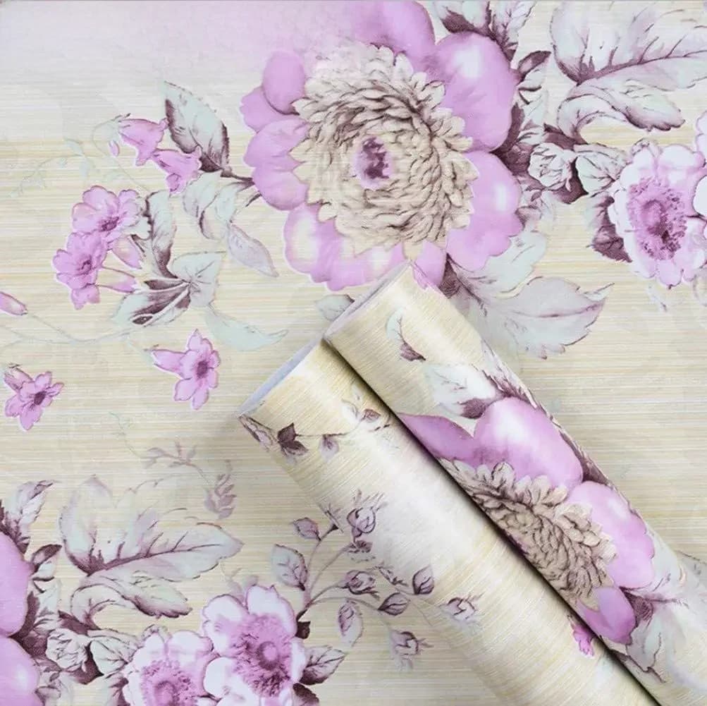 Papier peint auto-adhésif fleur violette floraison de Style rétro, papier peint Floral à décoller et à coller, papier de Contact pour armoire