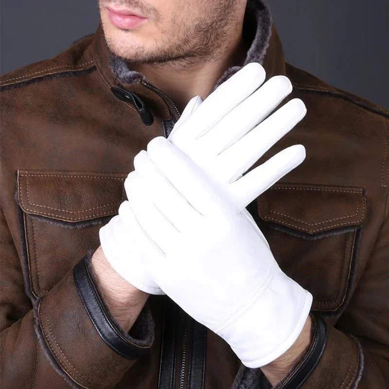 Gants blancs en cuir véritable pour femmes et hommes, boutons de poignet solides, gants de conduite en peau d'agneau, 2025