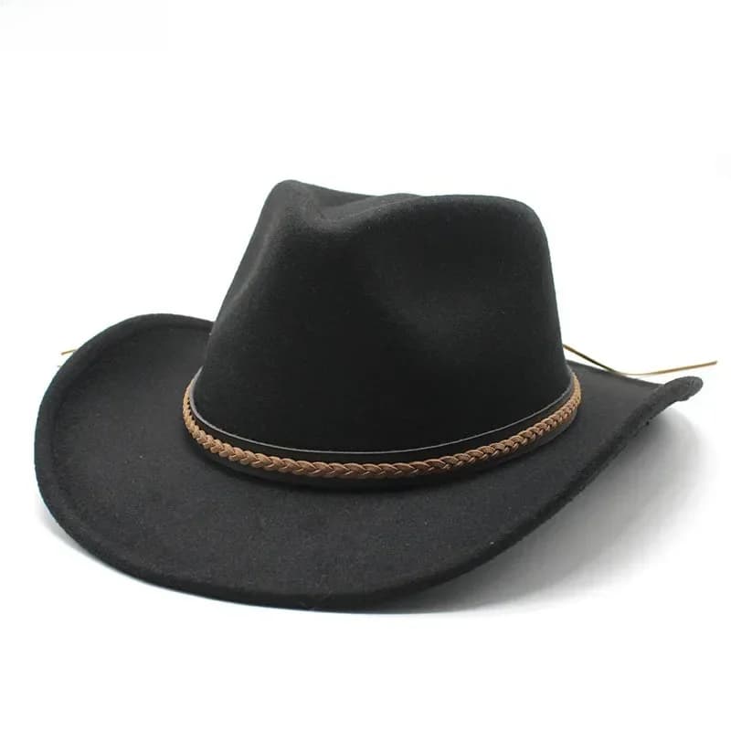 Chapeau de Cowboy occidental à bord enroulable d'hiver avec cuir rétro Gentleman dame Jazz Cowgirl casquette église Sombrero casquettes