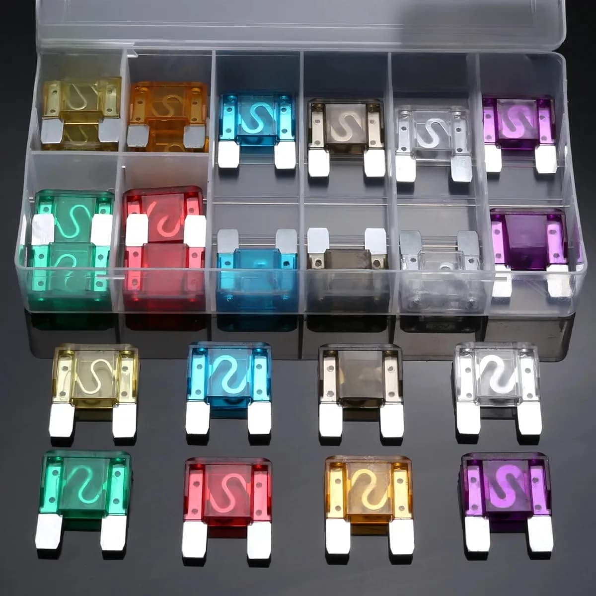 24 pièces 8 sortes voiture camion RV Kit de fusibles électriques grande lame Maxi assortiment de fusibles ensemble 20A-100A pour Auto voiture Suv maison porte-fusible