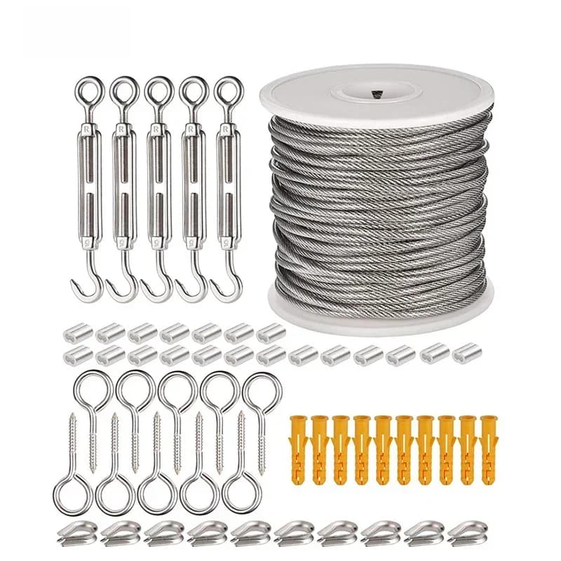 30/15M câble métallique crochets suspendus corde à linge en acier inoxydable câble tente cordon Kit extérieur jardin câble garde-corps ensemble plus serré