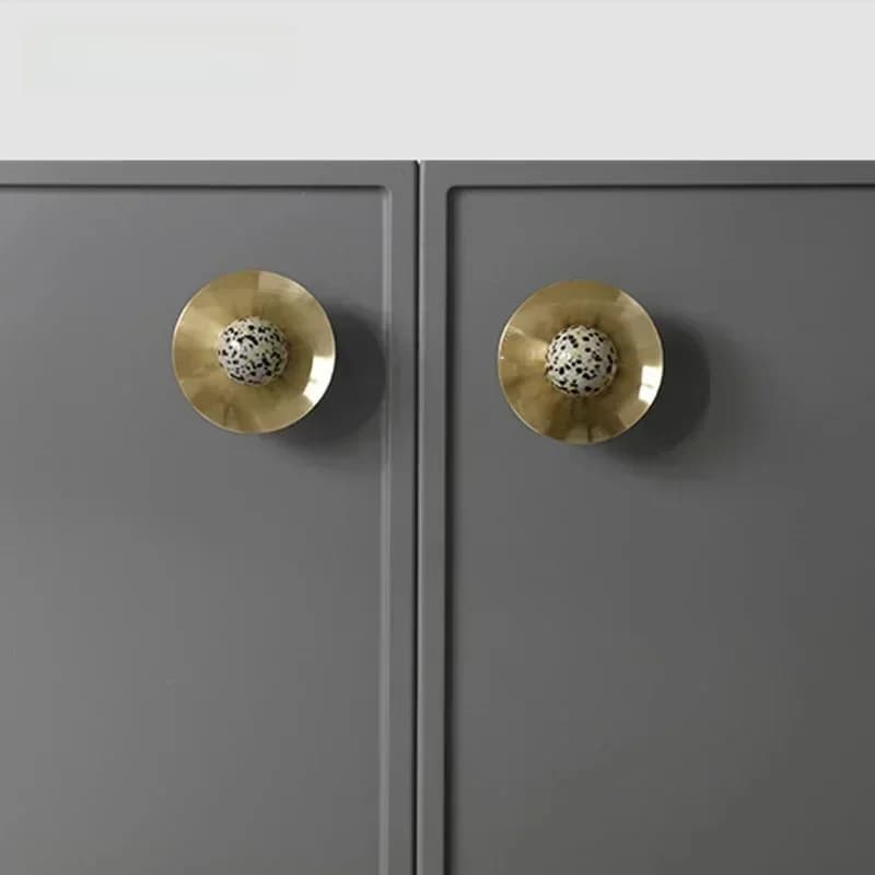 Poignée d'armoire de cuisine en pierre naturelle + laiton massif, boutons en cristal rose, quincaillerie pour placard, armoires à chaussures en pierre tachetée