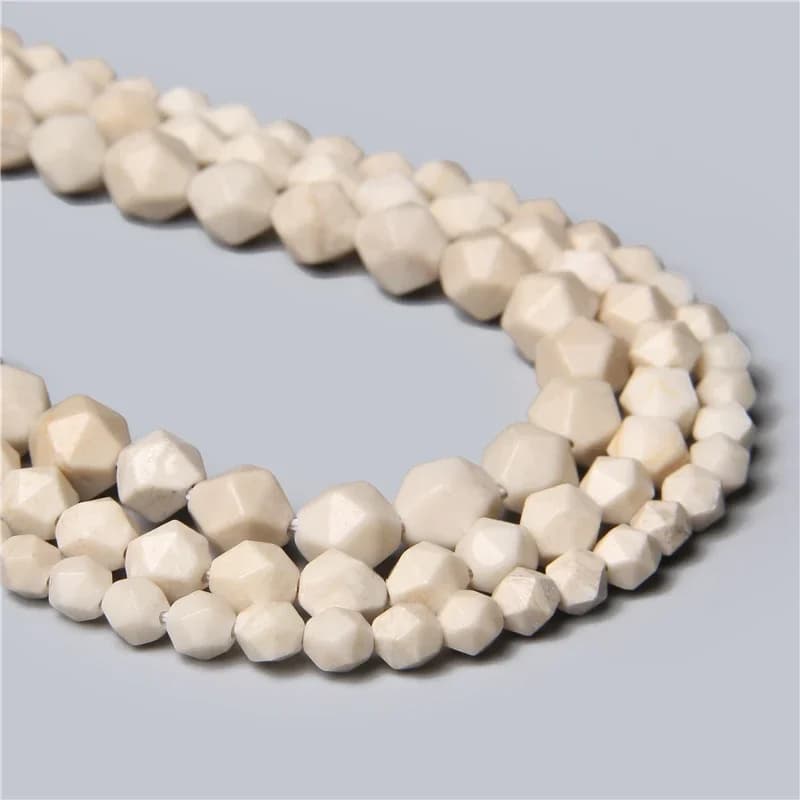 Pierres à facettes en pierre naturelle de couleur Beige, Jaspers, espaceurs, perles amples, breloques de bricolage, accessoires pour la fabrication de bijoux