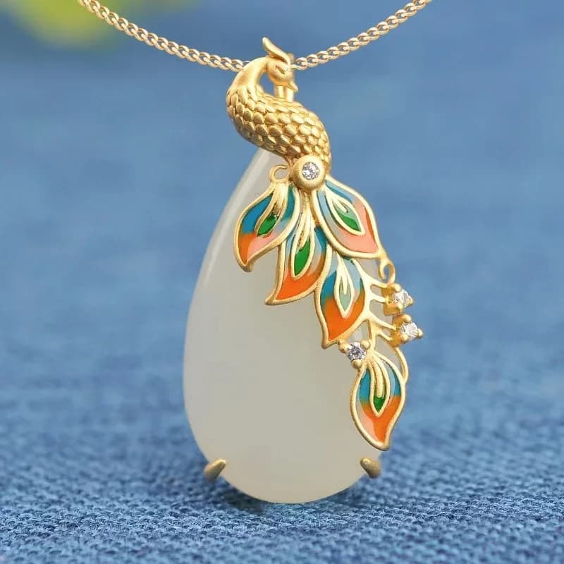 Collier classique en porcelaine émaillée incrustée de Zircon naturel Hetian Jade ovale, bijoux de luxe en argent pour femmes, exquis et léger