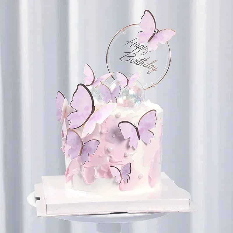 1 ensemble de décorations pour gâteau d'anniversaire, comprenant un papillon peint à la main, idéal pour un mariage, une fête ou une fête prénatale.