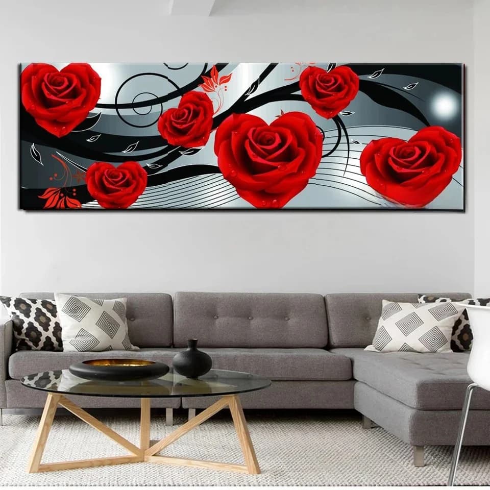 Peinture diamant chien 5D de grande taille, broderie de roses rouges noires et blanches, mosaïque de fleurs, point de croix, décoration murale pour la maison, DIY bricolage
