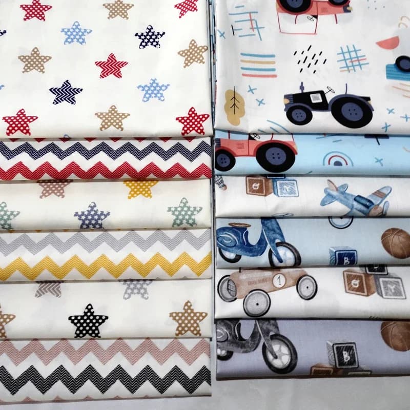 100% coton sergé imprimé pour bricolage couture à la main Textile de maison enfant robe faisant tissé tissu doux camion et étoile coton tissu