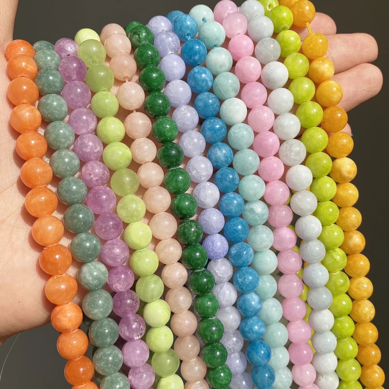 Jades – perles en pierre naturelle d'angélite, calcédoine, 4-12mm, rondes, amples, pour la fabrication de bijoux, collier, Bracelet, DIY, 15 pouces