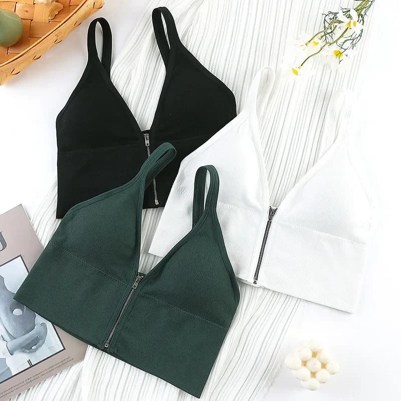 Soutien-gorge Sexy à fermeture éclair pour femme, col en v, sans fil, haut court doux sans couture, beau dos, vêtements d'extérieur, Lingerie Bralette, nouvelle collection