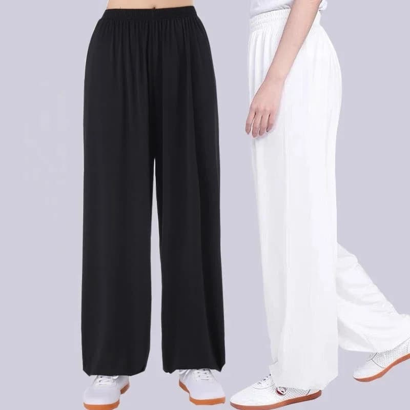 Pantalon de Tai Chi unisexe en soie glacée, vêtement de Tai Chi, pantalon d'exercice matinal, été, grande taille, ample, pour la pratique des arts martiaux