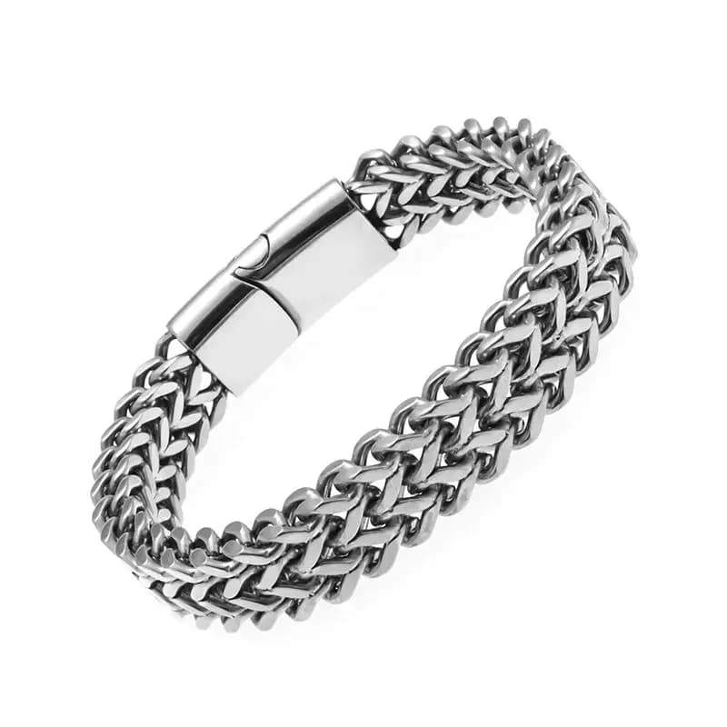 Bracelet de luxe en acier inoxydable pour hommes, couleur argent, chaîne Franco, à la mode, avec fermoir magnétique en métal