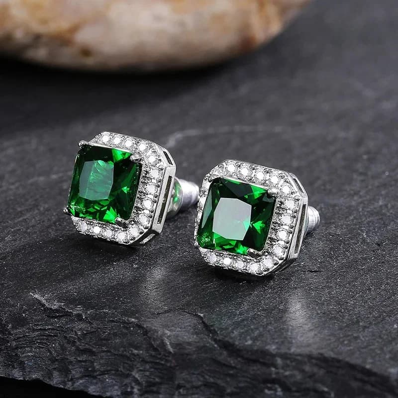 Boucles d'oreilles exquises en argent Sterling 925 pour femmes, carrées, vert émeraude, Zircon, cristal, Bijoux, vente en gros