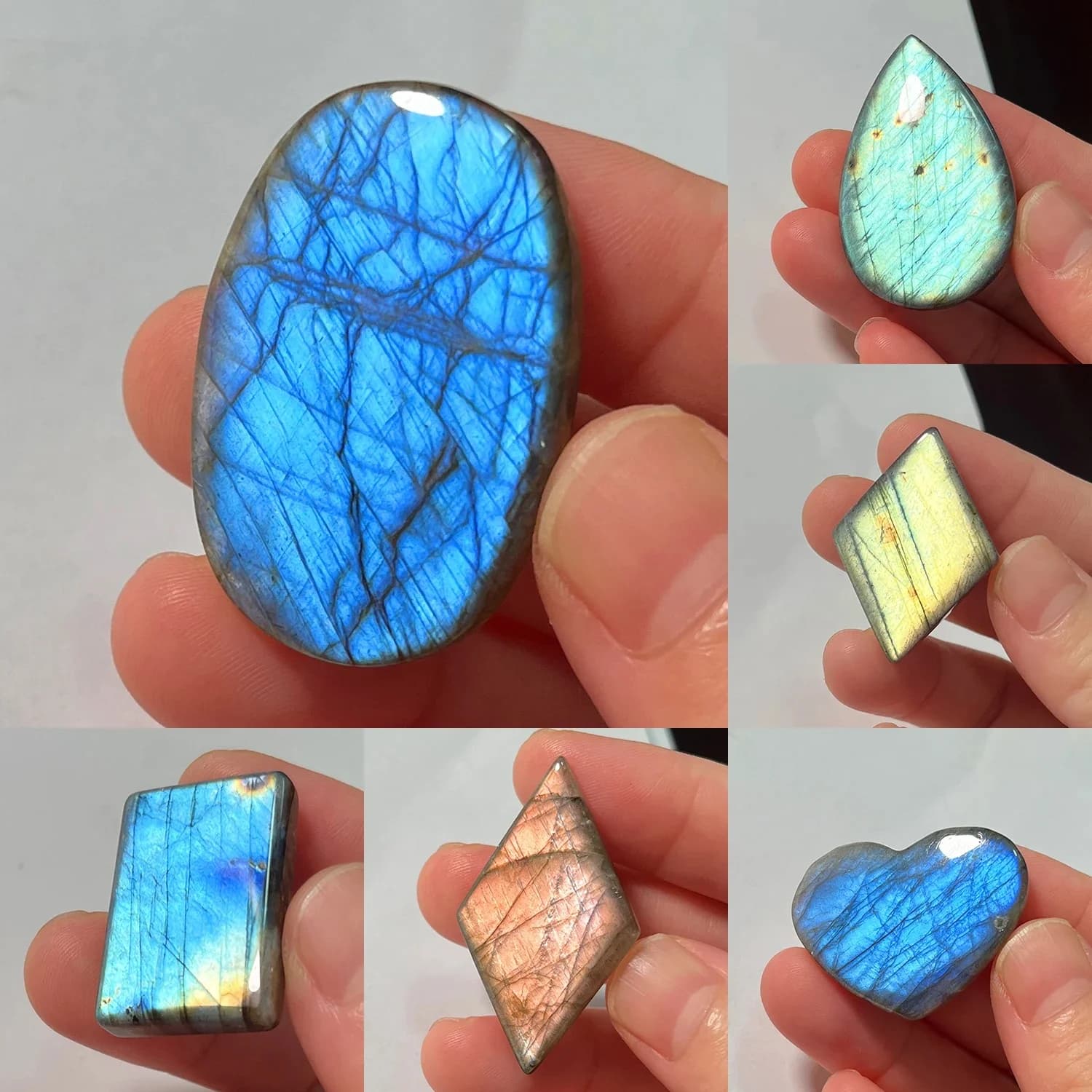 Cabochon en pierre naturelle de forme irrégulière, perle At, labrumen bleu et violet, CAB