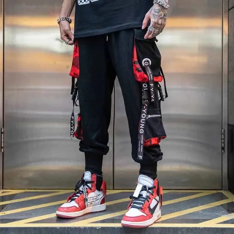 Mode hommes Cargo pantalon y2k Techwear Streetwear Harajuku haute rue Hip Hop Jogging mâle pantalon sport Patchwork vêtements