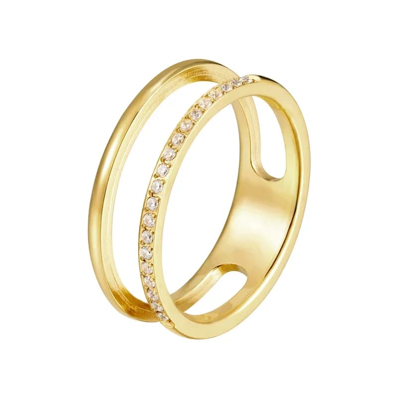 Bague creuse double couche incrustée pour femme, acier inoxydable, beaux bijoux de document en or, cadeau d'amour, 21Zunderes