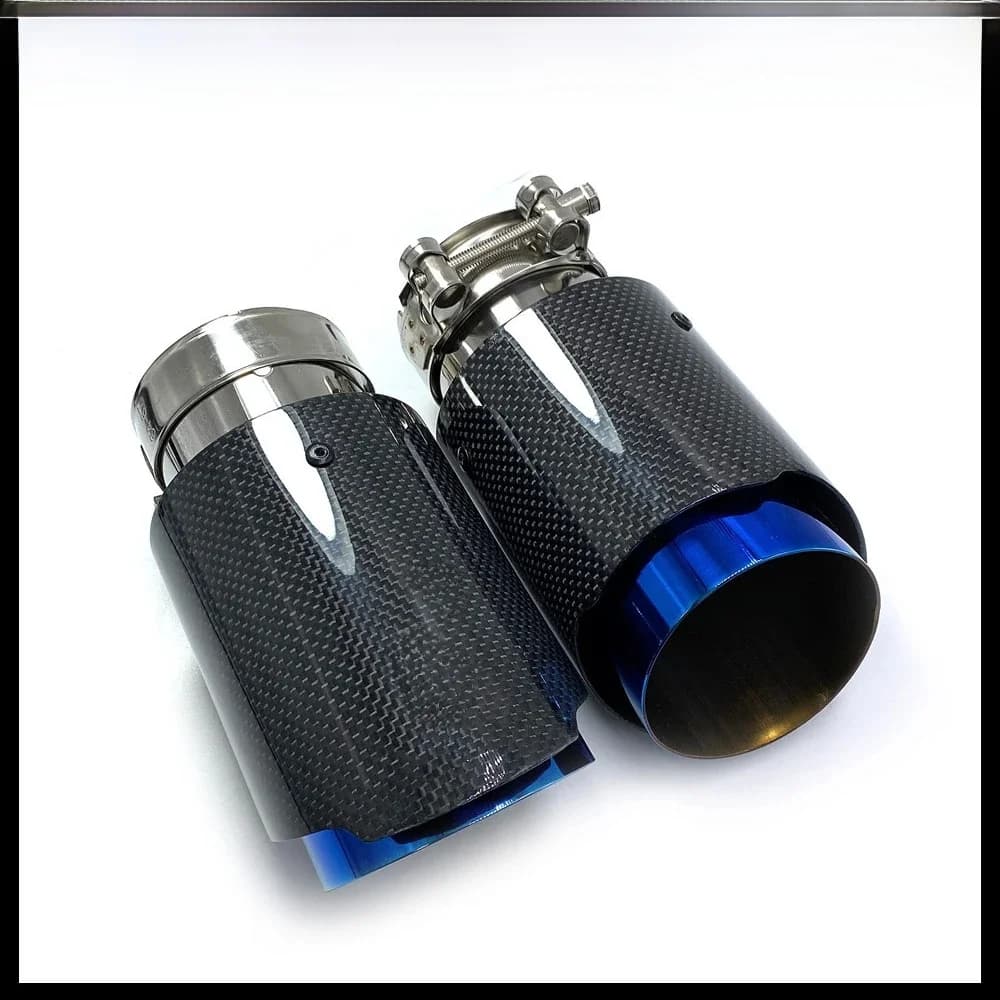 Silencieux en carbone simple brillant pour BMW Benz Audi Porsche, tuyau bleu à pointe unique, CX-4 E71 E46 E60 E90, 1PC