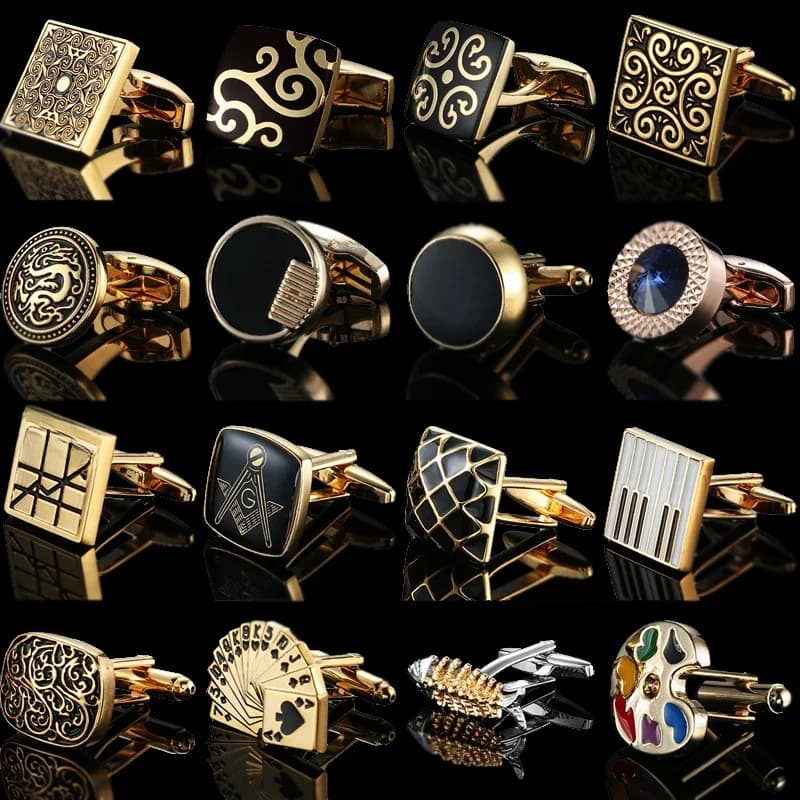 Boutons de manchette couleur or de qualité, motif rétro, Poker, nœud d'oiseau, balle de poisson, chemise française, manchettes, accessoires de costume, bijoux de mariage