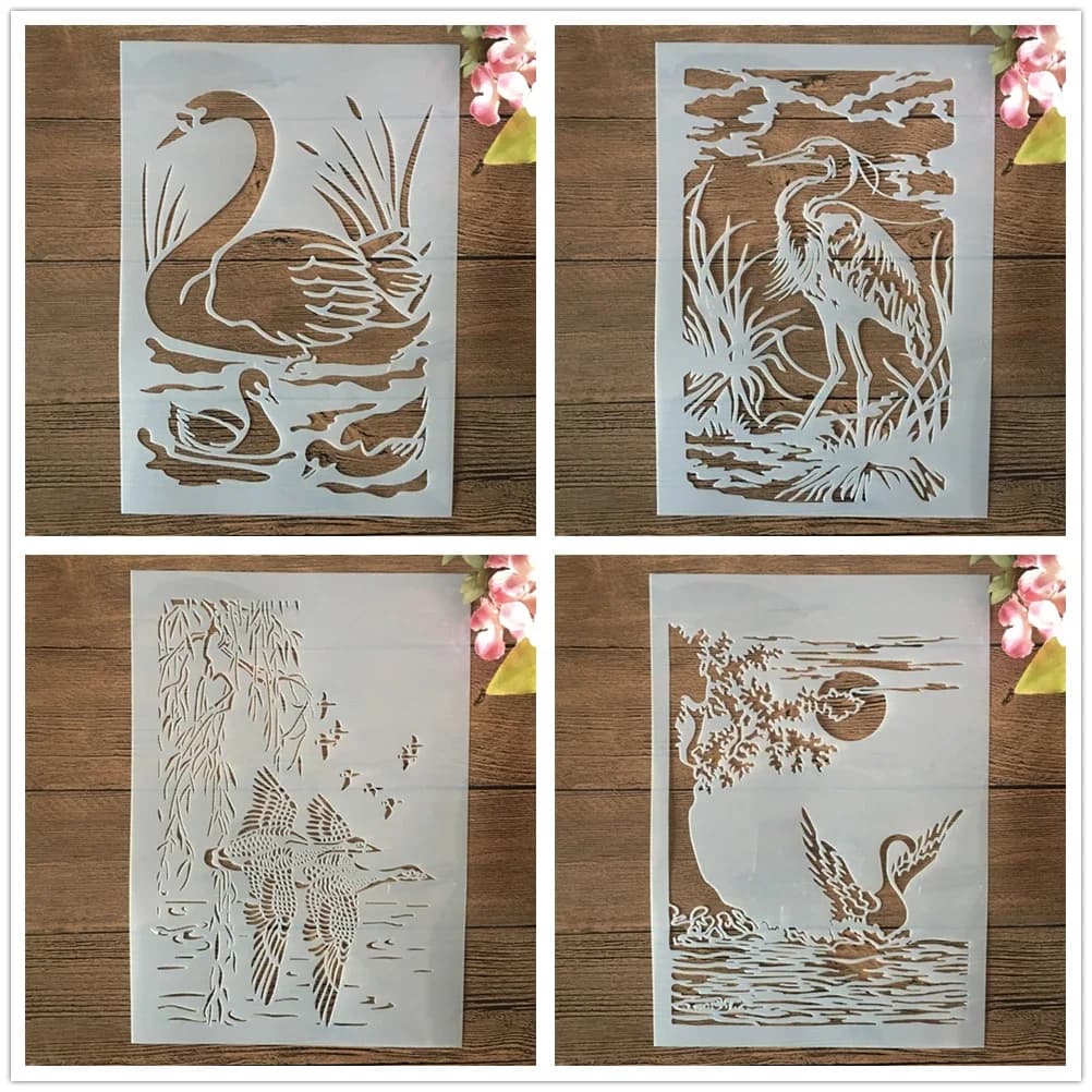 4 pièces A4 29cm cygne canard sauvage lac bricolage couches pochoirs peinture murale Scrapbook coloriage gaufrage Album modèle décoratif