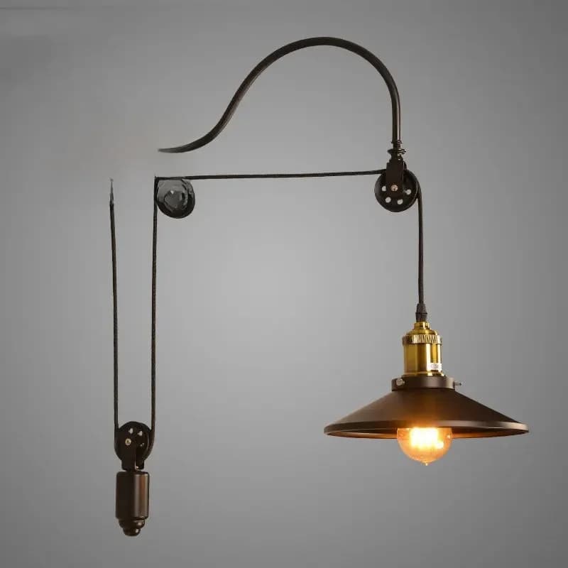 Lampe à poulie de levage en fer réglable, applique murale de soutien-gorge, applique murale Loft rétro vintage, chambre à coucher, bureau d'étude, restaurant, 73 lumières