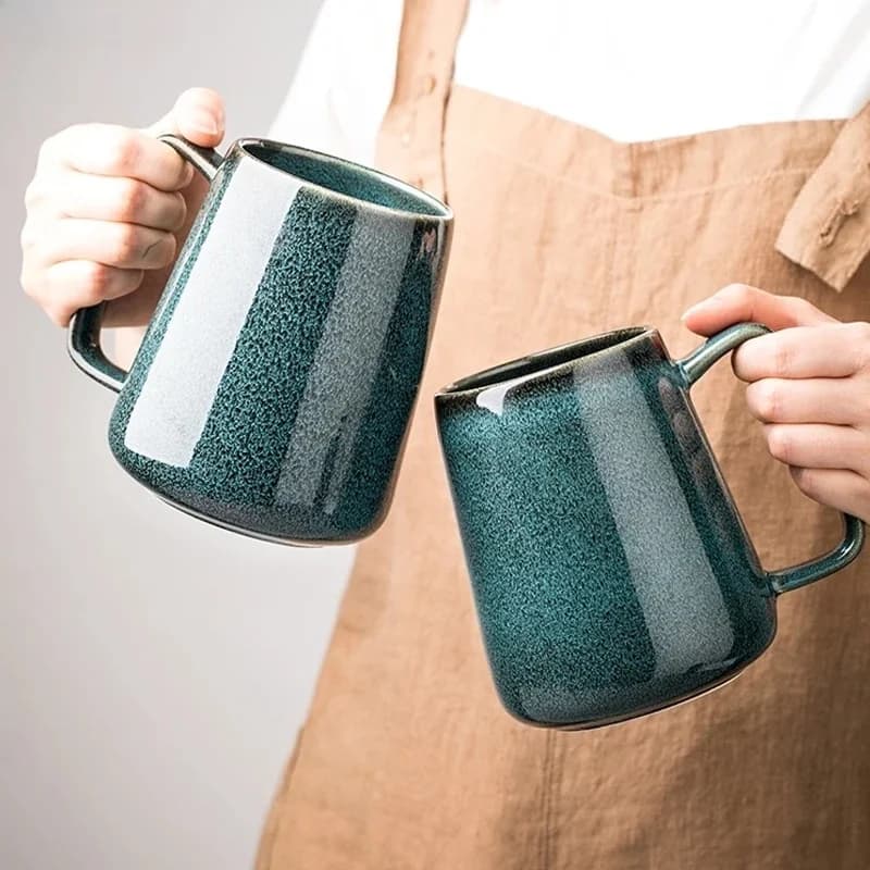 Grande tasse en céramique verte rétro, grande tasse à ventre, grande tasse à eau pour la maison, le bureau, le salon, la cuisine, les fournitures de bar, 750ml