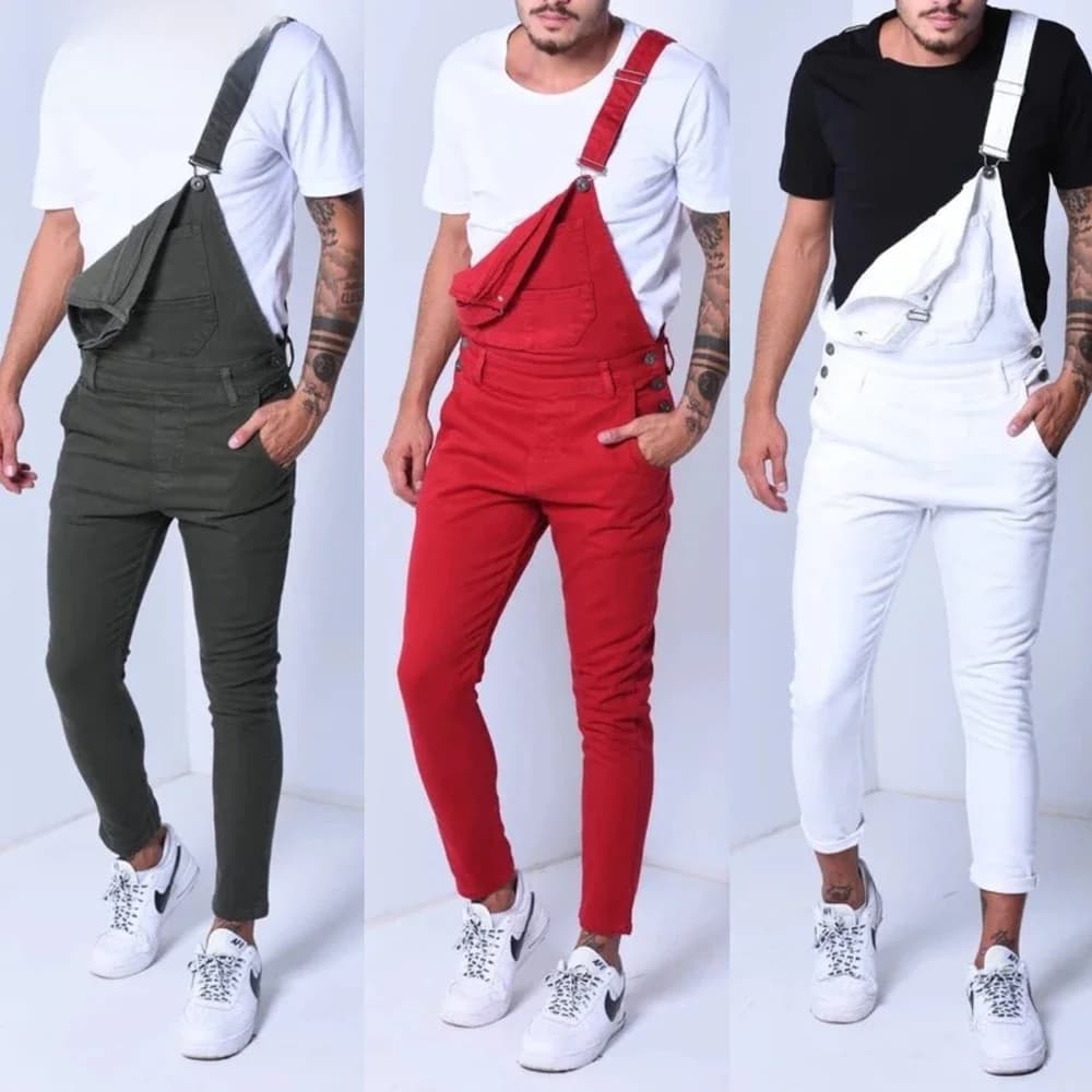 Combinaison décontractée en jean Demin pour hommes, salopette rouge noire, combinaisons skinny, pantalon de loisirs, grande taille 3XL, vêtements pour hommes, 2024