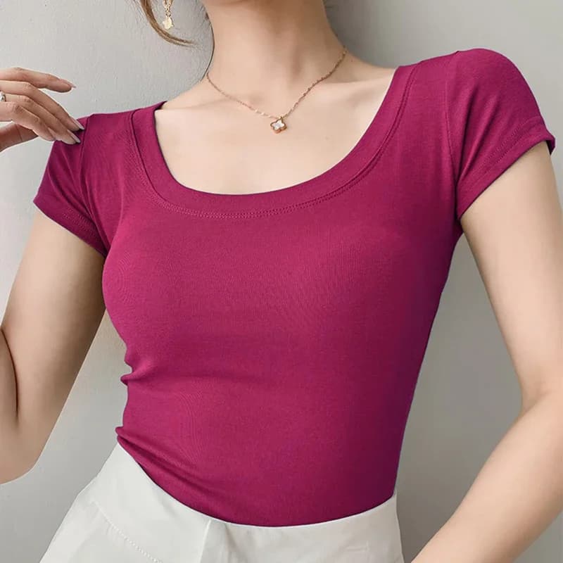 AOSSVIAO 100% coton t-shirt femmes été nouveau mince solide t-shirts de base 16 couleurs t-shirt décontracté coréen col rond kaki hauts