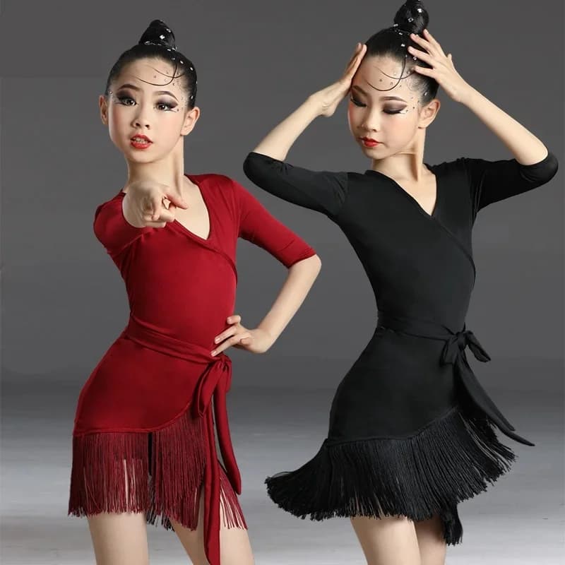 Robe de danse latine pour enfants, tenue de danse à franges, Tango, Salsa, salle de bal, pour filles, concours de costumes, nouvelle collection 2025