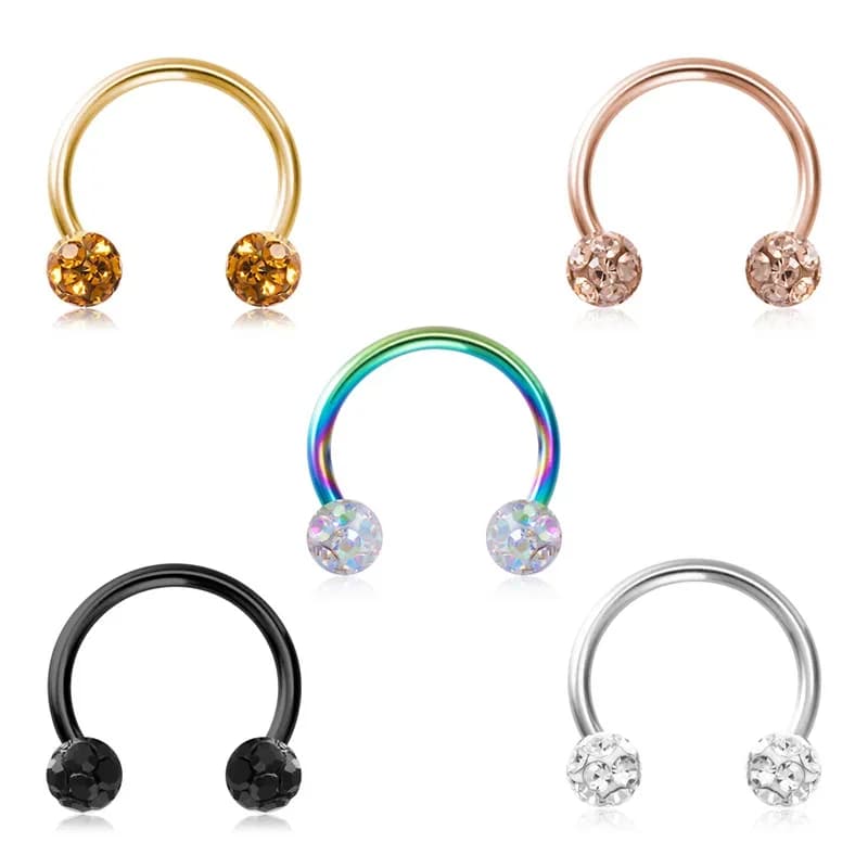 1 pièce Anneau de septum nasal Bling Ferido, bijou de piercing en forme de fer à cheval, 16G, pour cartilage, hélix, tragus, oreilles, lèvre, 8mm